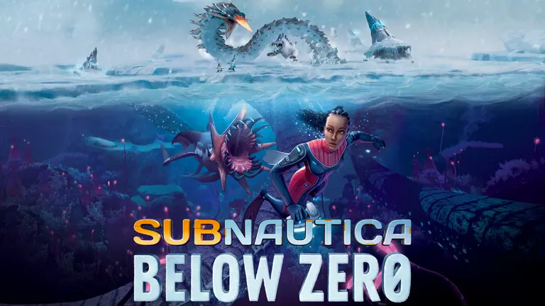 Subnautica: Below Zero game art showing player underwater being chased by a squid-like creature.