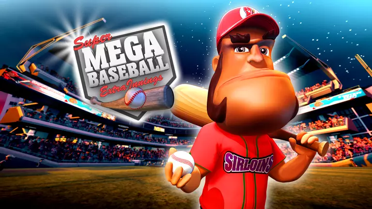Super Mega Baseball: Extra Innings game art showing a player in a stadium.