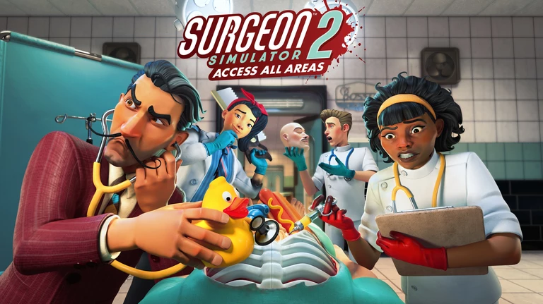 Surgeon Simulator 2: Access All Areas artwork with title and surgeons of questionable skill
