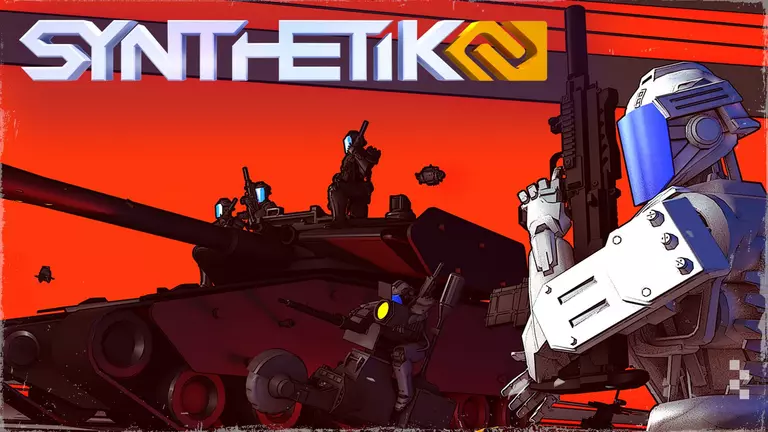 Synthetik 2 characters holding assault riffles and riding on a tank.