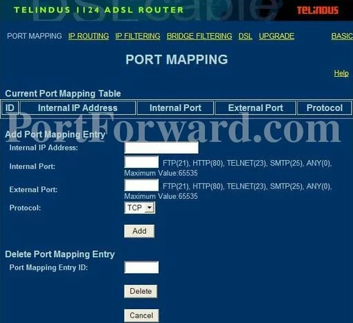 Telindus 1124 port forward