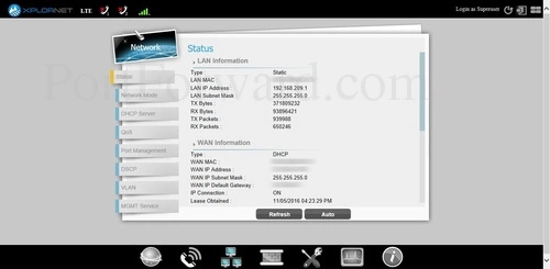 Telrad CPE7000 Network Status