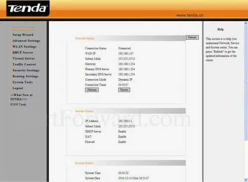 Tenda W311R+ Network Status