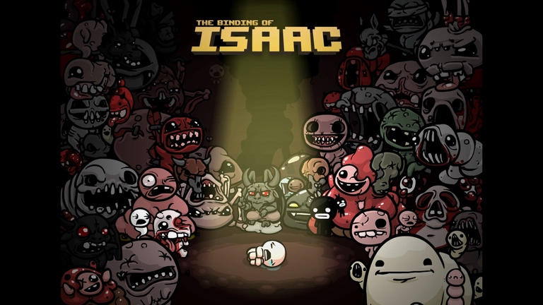 The Binding of Isaac game art showing Isaac surrounded by deranged enemies.