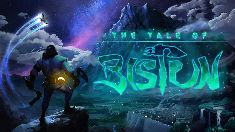 The Tale of Bistun game art showing warrior overlooking game landscape.