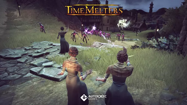 Timemelters player fighting alongside herself against a group of enemies.