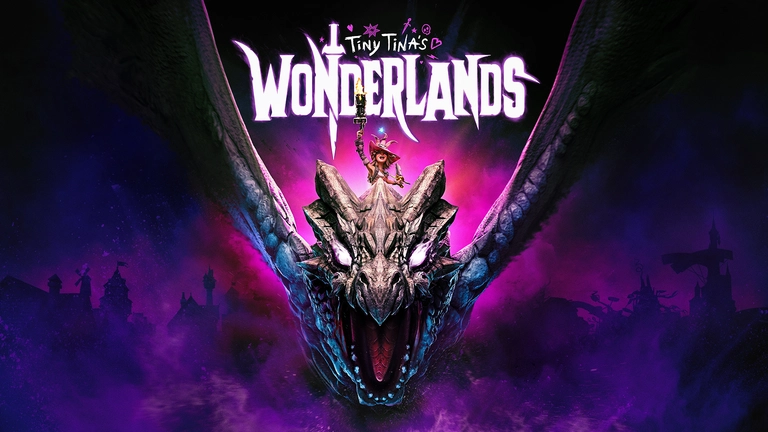 Tiny Tina's Wonderlands game artwork featuring Tiny Tina riding on a dragon