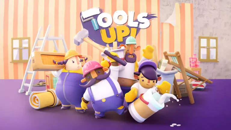 Tools Up! game artwork featuring a crew of renovators
