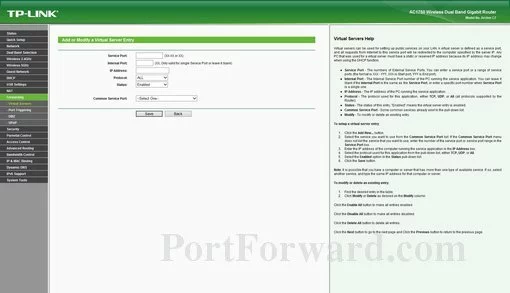 TP-Link AC1750 port forward