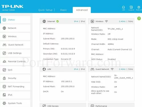 TP-Link Archer C2600 Advanced Status