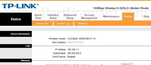 TP-Link TD-W8151N Device Info