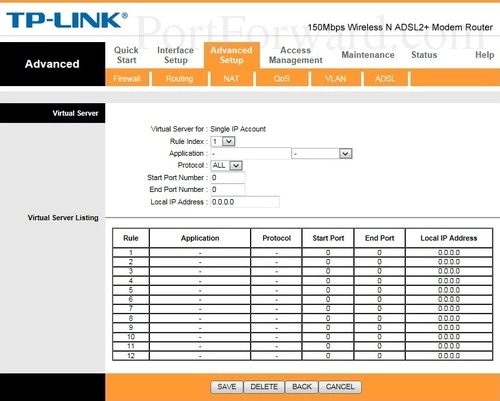 TP-Link TD-W8151N Virtual Server