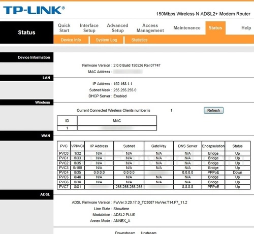 TP-Link TD-W8901N Device Info