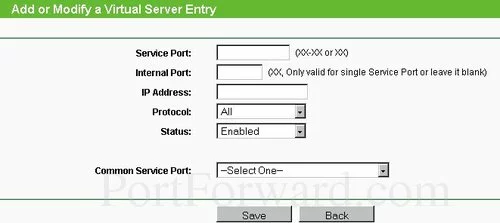 TP-Link TL-R600VPN Virtual Server Add