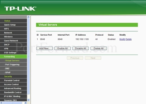 TP-Link TL-WA7210N Virtual Servers