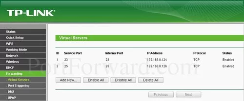 TP-Link TL-WR810N Virtual Servers