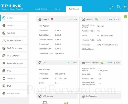 TP-Link Touch P5 Advanced Status