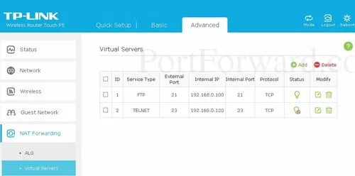 TP-Link Touch P5 Virtual Servers