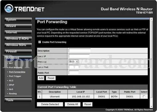Trendnet TEW-671BR port forward