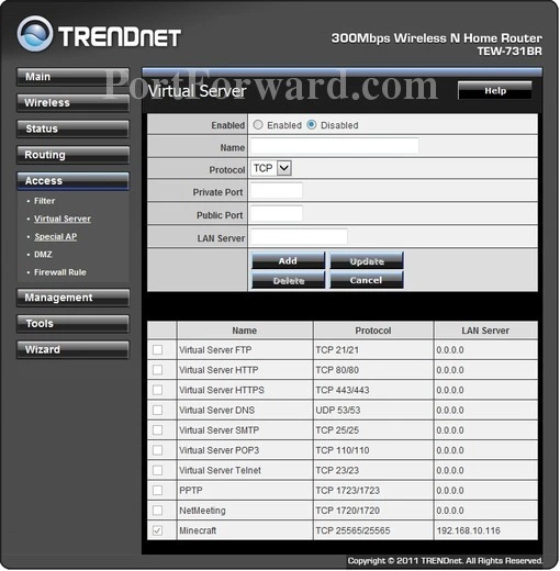 Trendnet TEW-731BR port forward