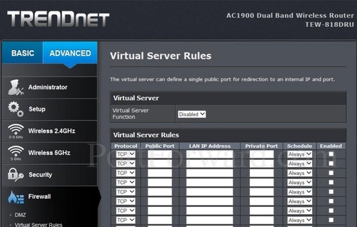 TRENDnet TEW-818DRU Virtual Server Rules