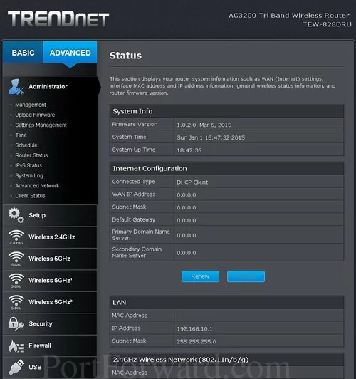 Trendnet TEW-828DRU Router Status