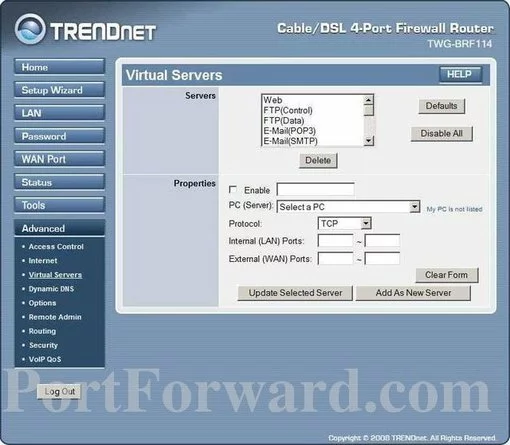 Trendnet TWG-BRF114 port forward