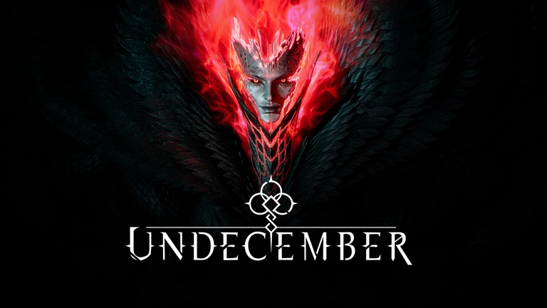 Undecember game art showing a red face on a black background.