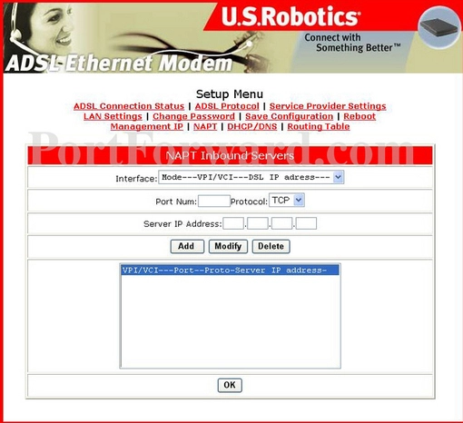 US Robotics USR8550 port forward