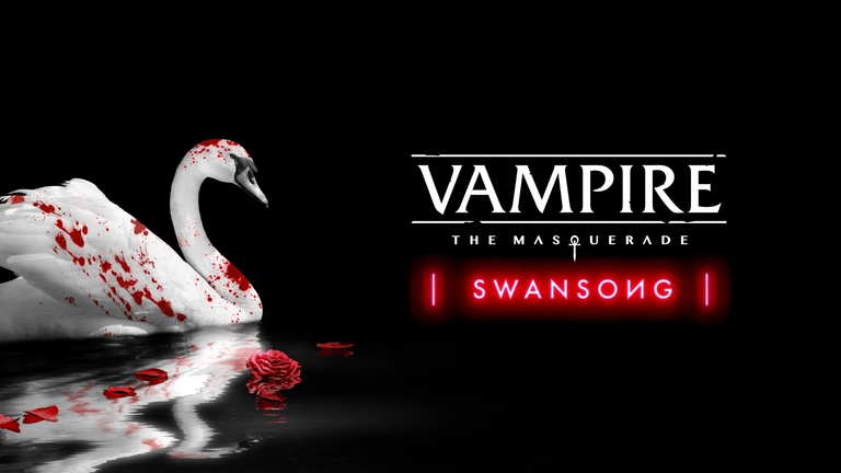 Vampire: The Masquerade – Swansong artwork showing a blood-splattered swan on water with a flower