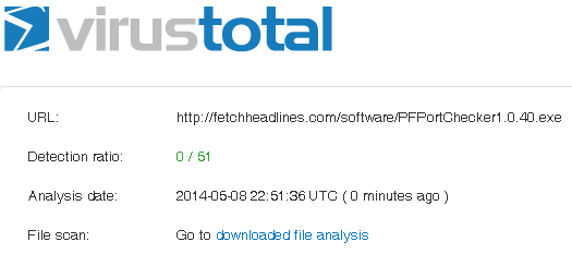 according to virustotal pf portchecker is clean software