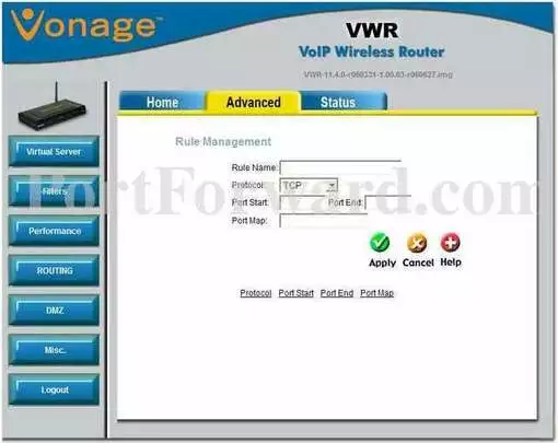 Vonage VWRv11.4.0 port forward