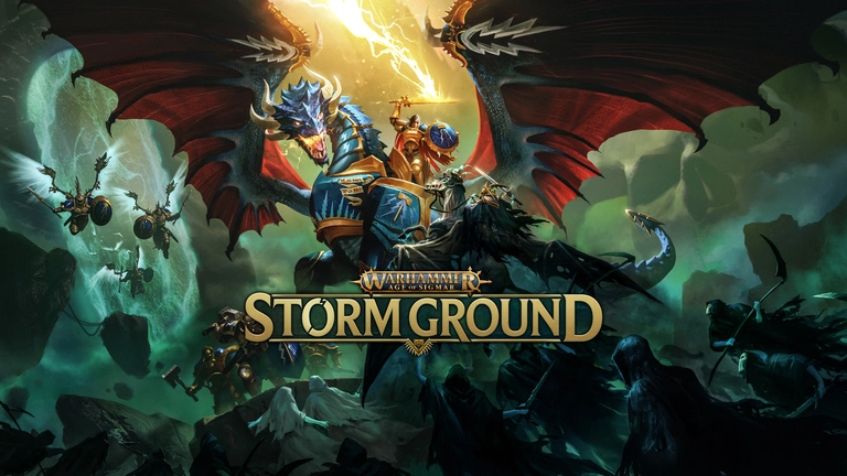 Warhammer: Age of Sigmar - Storm Ground game art showing characters riding dragons.