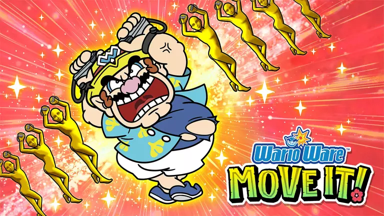 WarioWare: Move It! game artwork featuring Wario striking a pose