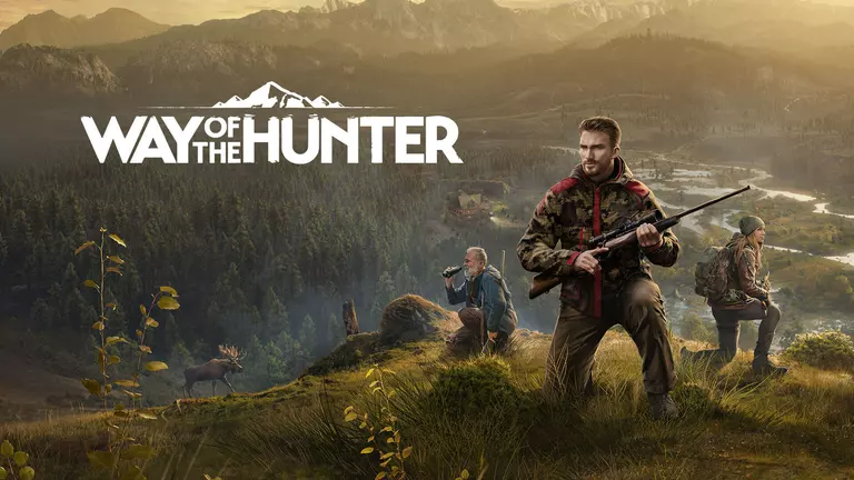 Way of the Hunter game artwork showing a trio of hunters on a mountaintop