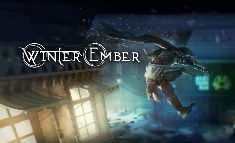 Winter Ember game artwork featuring an airborn Arthur Artorias