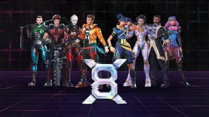 X8 game artwork featuring a variety of heroes