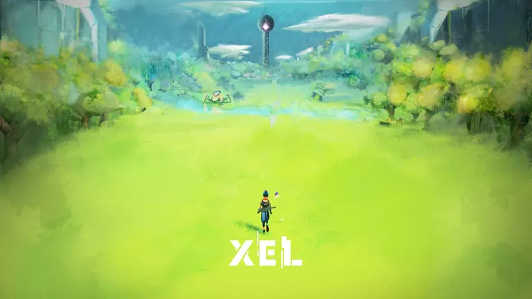 XEL player walking across a meadow.