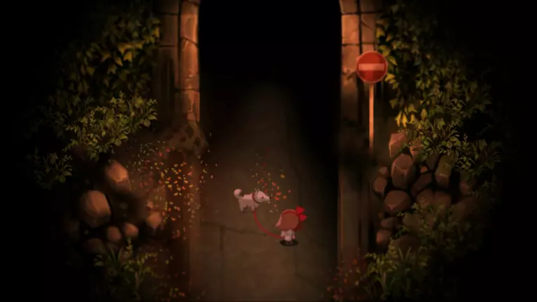 Yomawari: Night Alone game screenshot featuring a little girl and her dog Poro