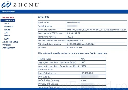 Zhone 6718-W1 Device Info