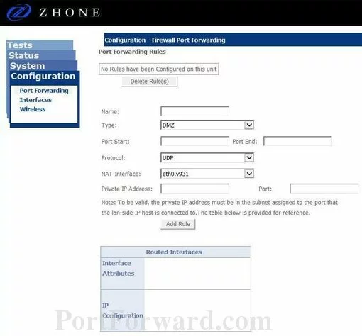 Zhone ZNID-GPON-2426-UK port forward