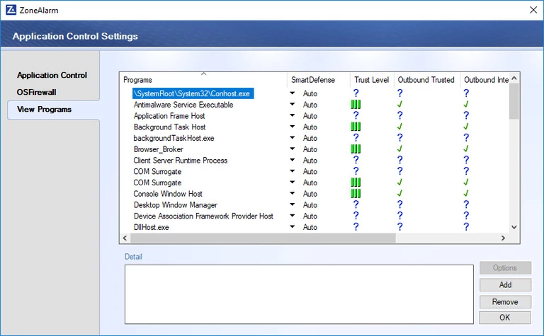 Image of application control settings