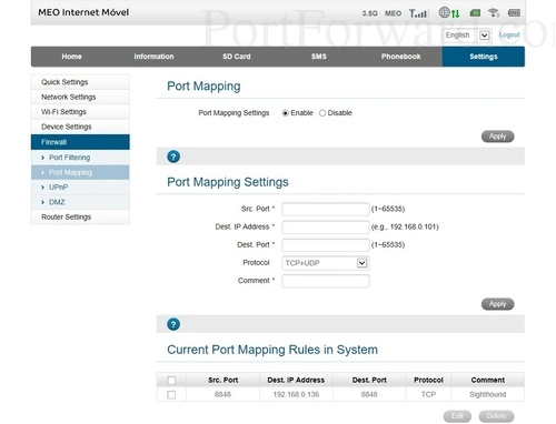 ZTE MF65M Port Mapping