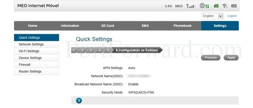 ZTE MF65M Quick Settings