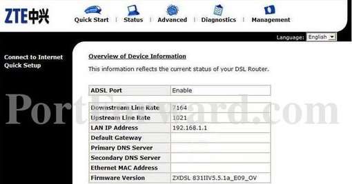 Simple ZTE ZXDSL 831 Router Port Forwarding