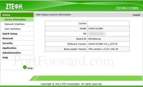 ZTE ZXHN H108N Device Information