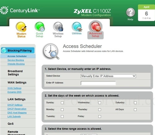 ZyXEL C1100Z Access Scheduler