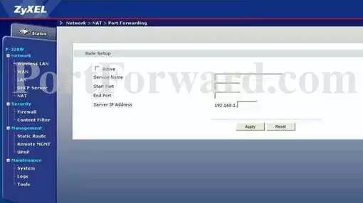 ZyXEL P-320W port forward