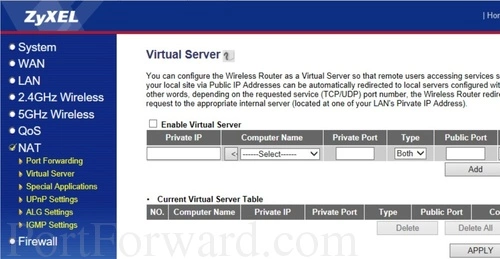 ZyXEL X650 Virtual Server